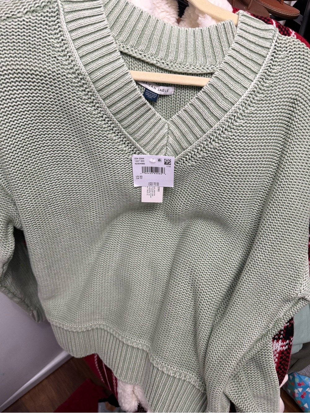 NWT AE Oversized V-Neck Sweater in Sage Green